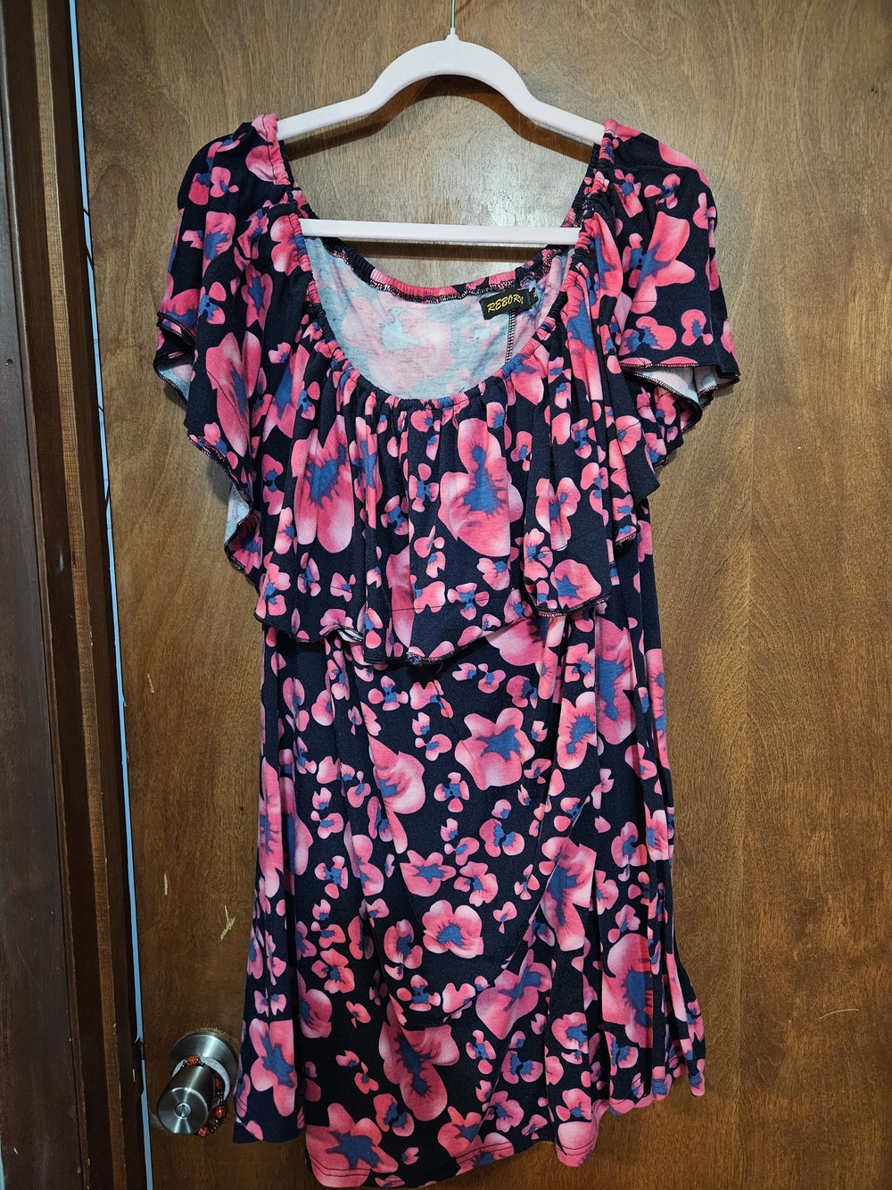 Reborn Black and Pink Floral Ruffle Mini Dress